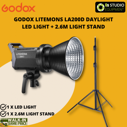 [READY STOCK] GODOX LA200D LITEMONS DAYLIGHT COB LED VIDEO LIGHT + LIGHT STAND KIT